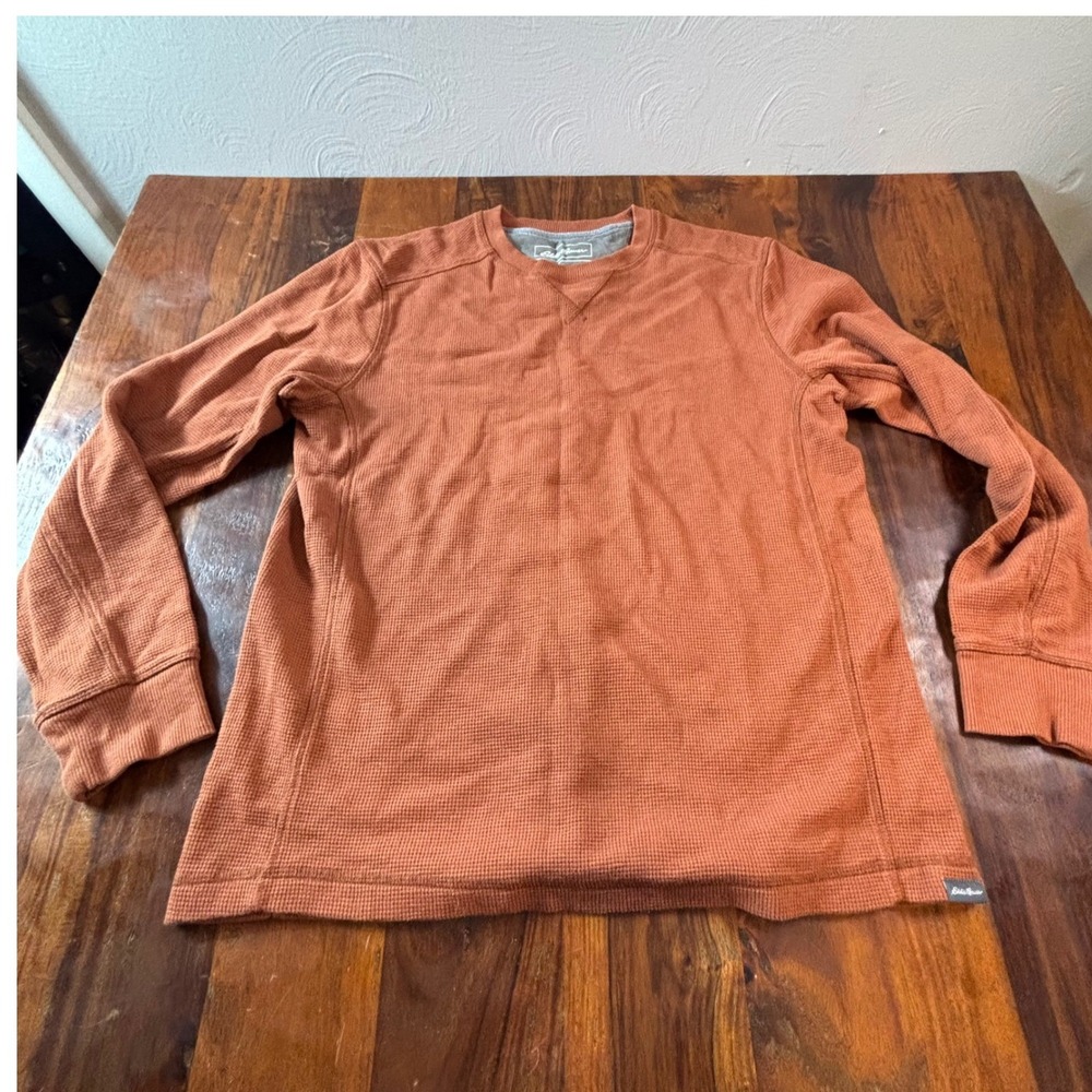Eddie Bauer Mens Thermal Waffle Knit Long Sleeve Shirt Burnt Orange Rust Size M